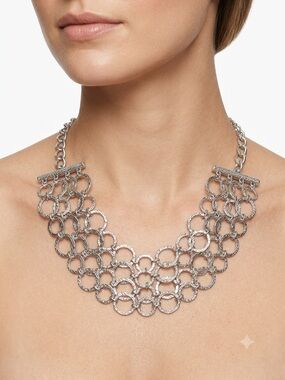 Silver Multi-Row Chain-Link Statement Necklace Signed N